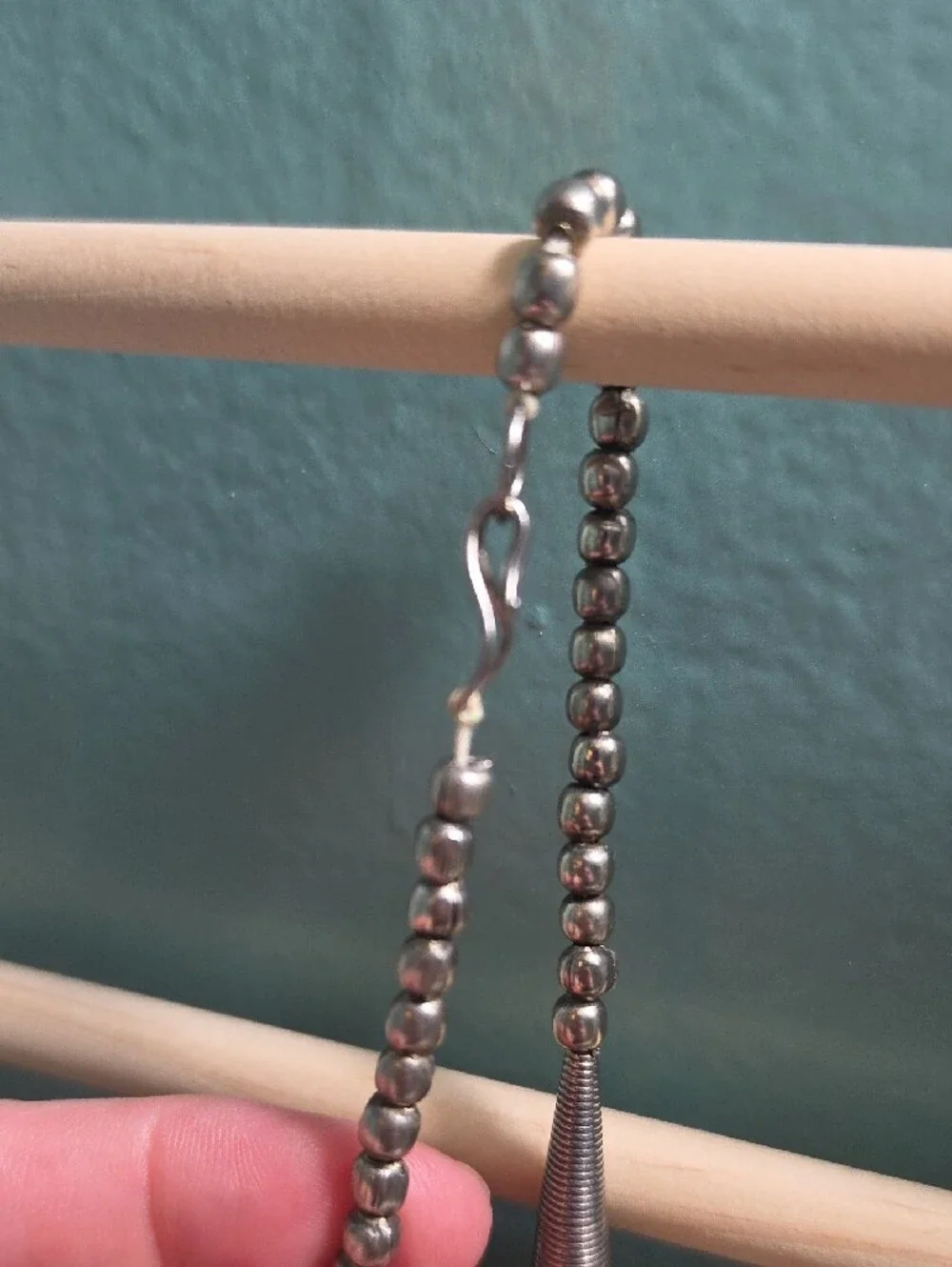 Vintage Nepal Wood Beaded Navy Blue Necklace
